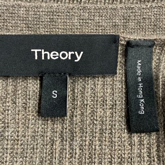 THEORY Size S Brown Taupe Cashmere Rib Knit Tie Front Cardigan - Picture 4 of 5